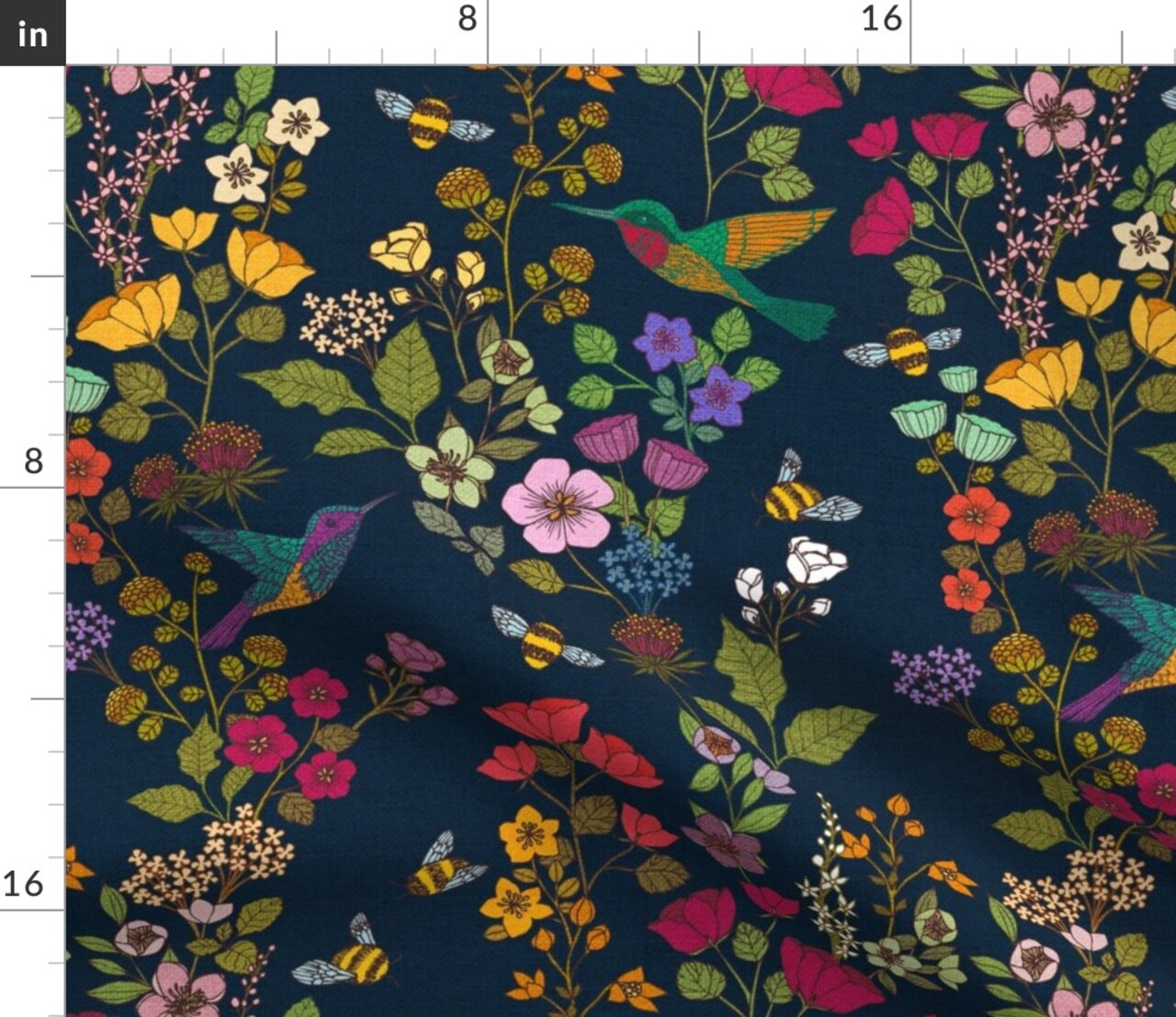 Victorian Botanical Garden Honeybees Chinoiserie Jewel Tones Pollinators Custom Printed Fabric by Spoonflower Various Fabrics by the Yard or Fat Quarter